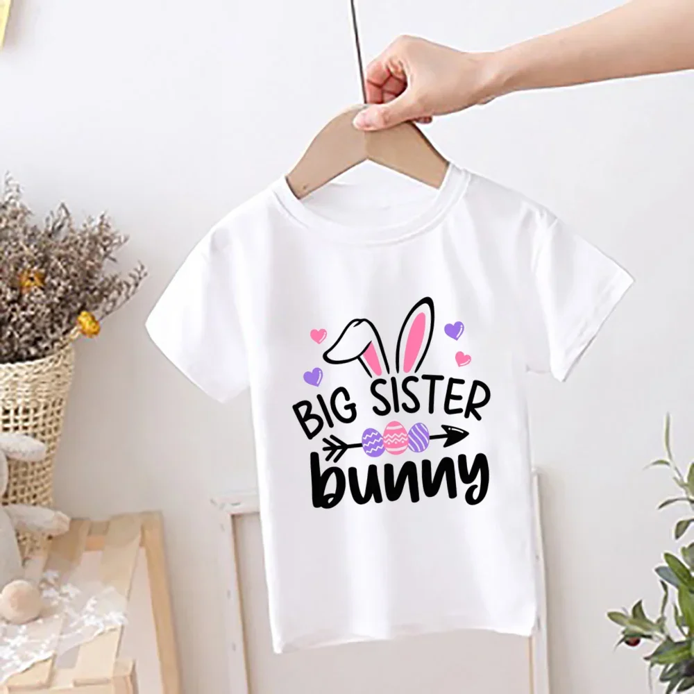 Camiseta con estampado de conejito de hermana pequeña, camiseta de Pascua para niños y niñas, traje a juego para hermanos, camisetas para niños, mono para bebé, 1 Uds. - imagen 5