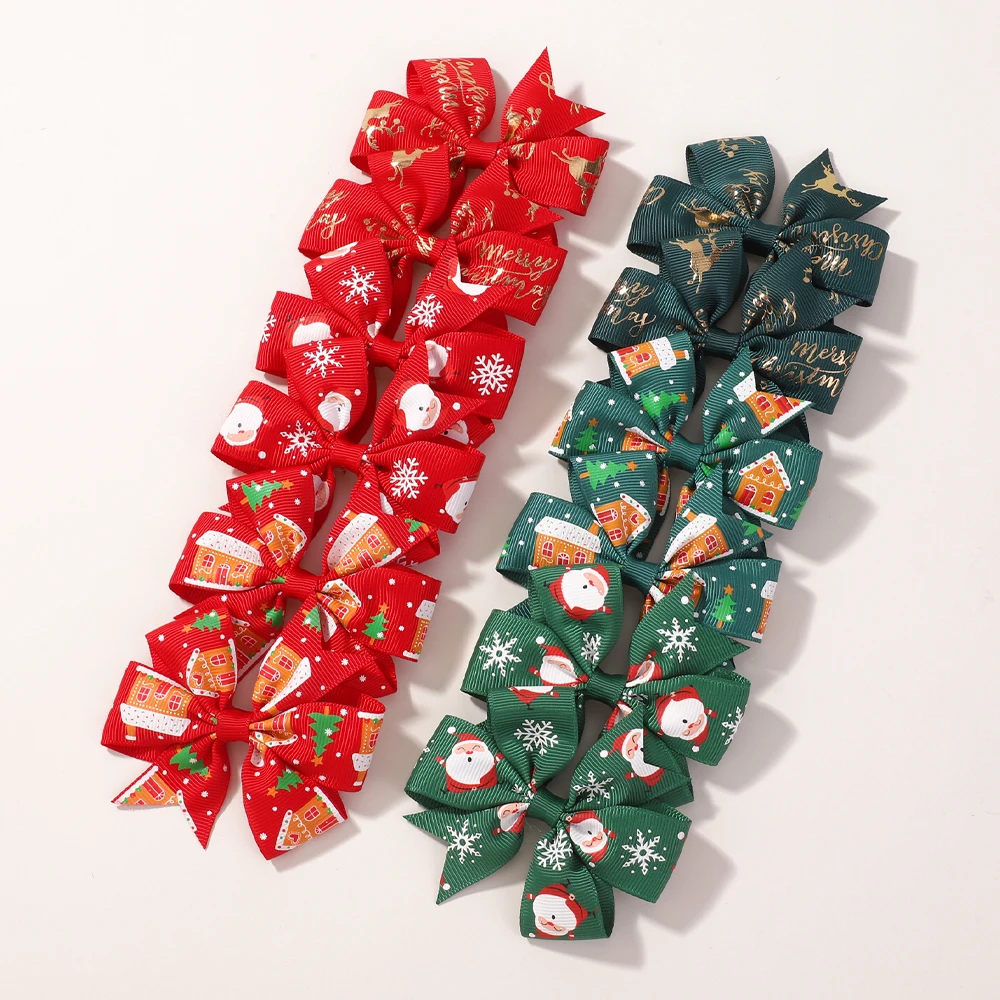 12 Uds. Conjunto de pinzas para el pelo de Navidad para niñas, cinta con estampado de Papá Noel, horquillas, tocados de fiesta de Boutique, accesorios para el cabello
