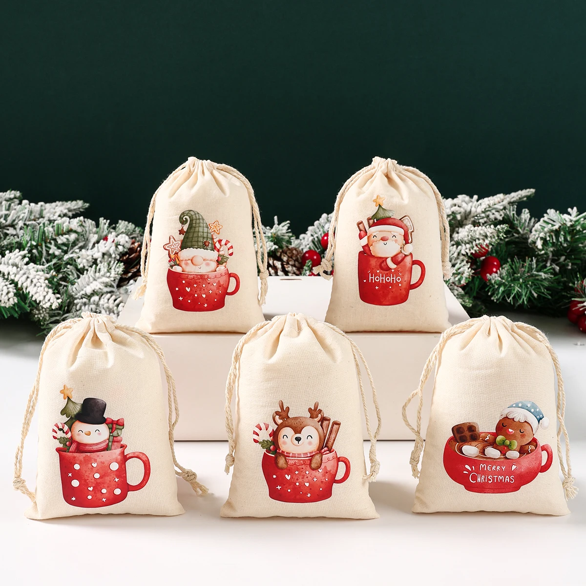 Bolsas de regalo de lino y algodón para Navidad, 6 piezas, decoraciones navideñas, embalaje de dulces, decoración de Navidad Natal y Año Nuevo, 2024, 2025 - imagen 3