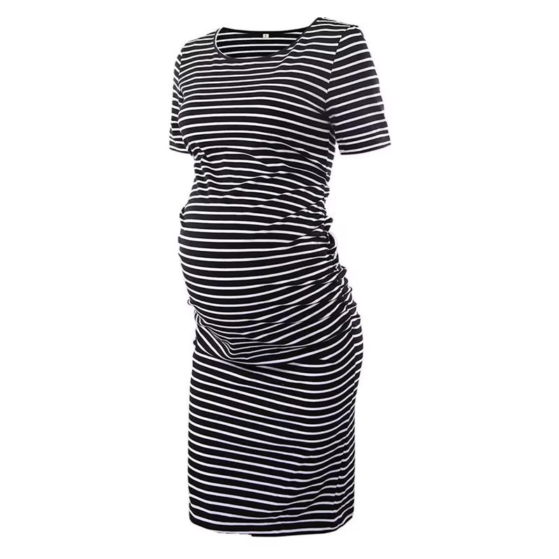 Vestido premamá a rayas de manga corta – Cómodo para el hogar - imagen 5