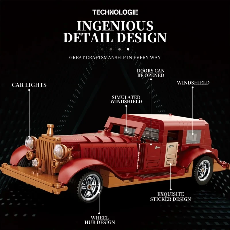 Bloques de construcción de coche clásico Phantom para niños, juguete de ladrillos para armar coche retro nostálgico, escala 1:12, ideal para regalo de cumpleaños, 865 - imagen 4