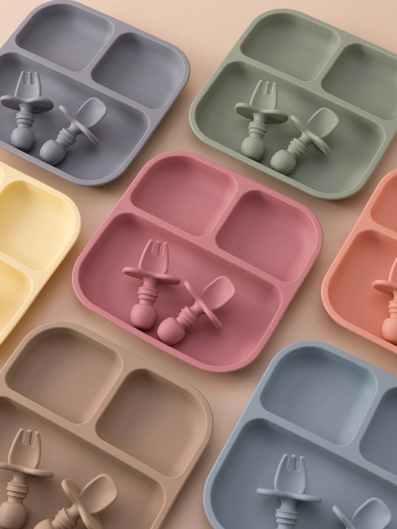 Juego de alimentación de bebé colorido, platos de succión de silicona, cuchara de entrenamiento sin BPA, tenedor, vajilla de destete para niños pequeños, 3 uds. - imagen 3