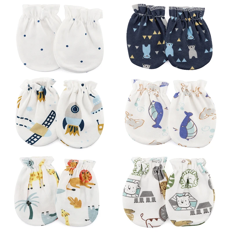6 par/lote de guantes para recién nacidos, manoplas de algodón con dibujos animados para niñas y niños, manoplas de protección facial suaves y transpirables para bebés, accesorios de 0-6M - imagen 4
