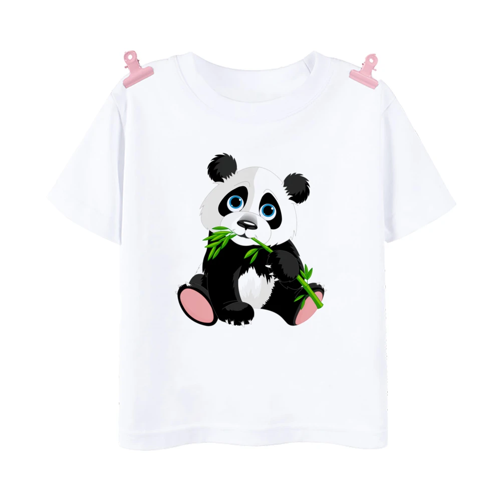 Camiseta con estampado de Panda y dinosaurio para niños, ropa de manga corta para niñas, Tops informales, Kawaii, Verano - imagen 5
