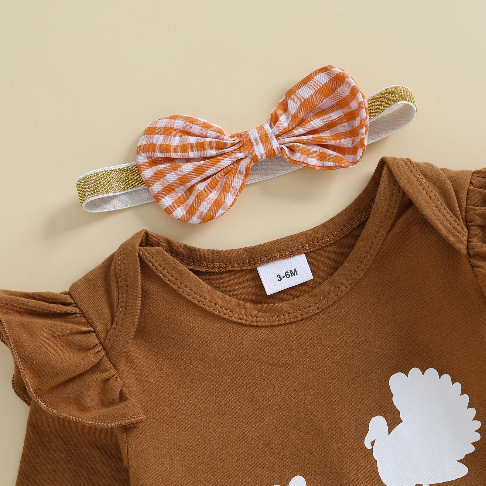 SUNSIOM Conjuntos de ropa para niña de 0 a 18 meses, pelele con estampado de letras de Acción de Gracias de manga larga, falda pantalón a cuadros con diadema y medias - imagen 4