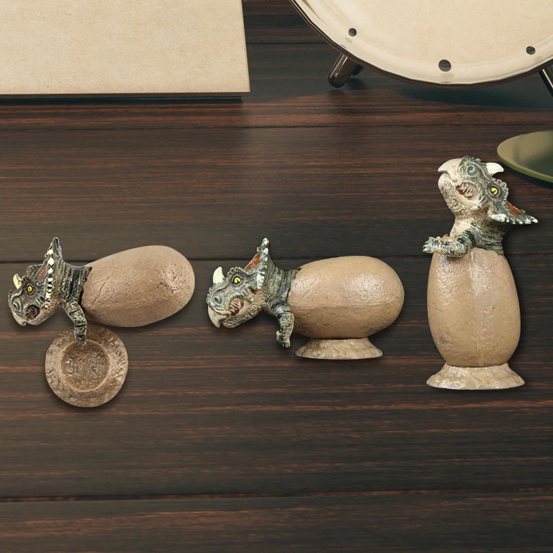 Juego de figuras de dinosaurios para incubar, Tiranosaurio Rex Triceratops Raptor, decoración coleccionable de animales, Mini modelo de juguete, regalo para niños, 3 uds. - imagen 4