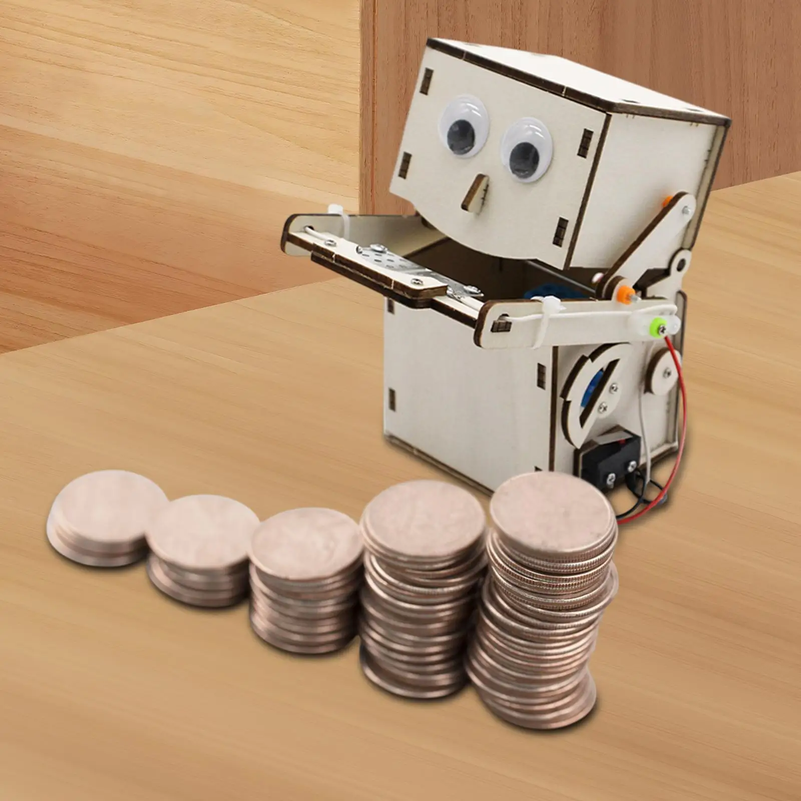 Wooden Science Experiment Set Robot Coins Savings Bank Creative 3D Puzzles