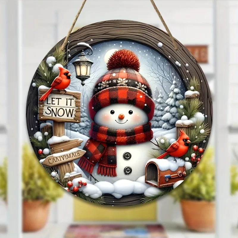 Decoración de centro de mesa de corona de Navidad de 7,9 ", adorno colgante de puerta de pared de vacaciones redondo de acrílico, muñeco de nieve, decoración del hogar de Navidad - imagen 4