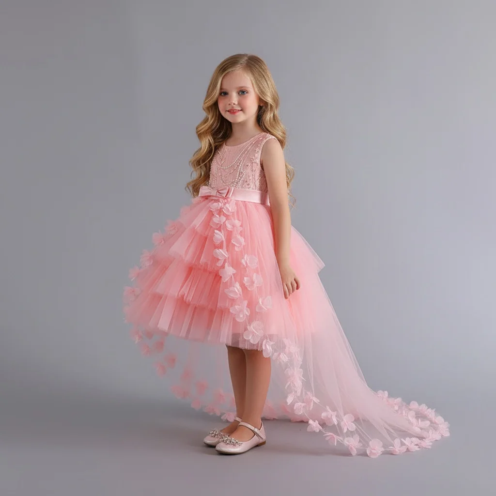 Vestidos infantiles para niñas de Color sólido a la moda, sin mangas, de encaje, vestido de baile para niñas, vestidos de fiesta para niñas de boda - imagen 3