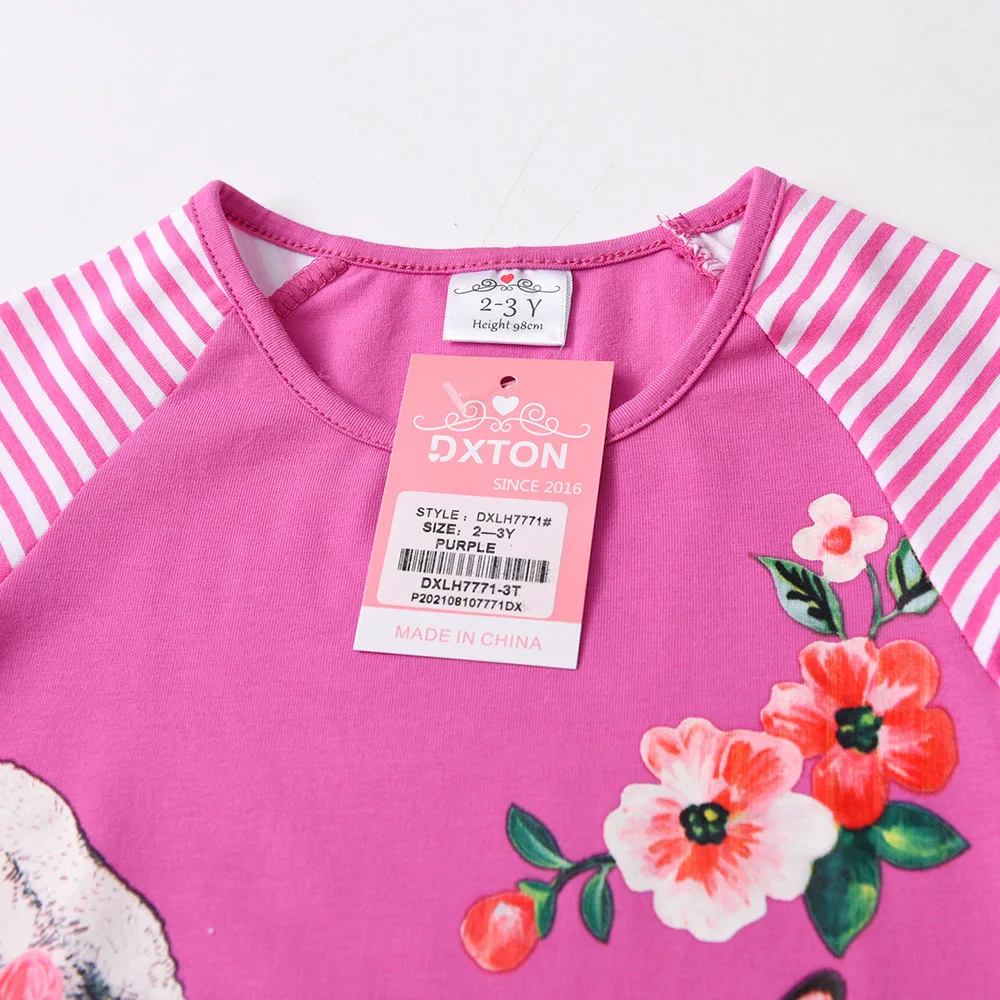 DXTON vestido de primavera para niñas con mangas rayadas y flores