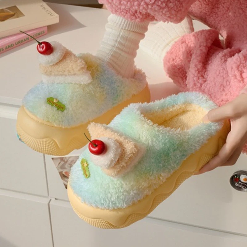 Zapatillas peludas cálidas y esponjosas antideslizantes con suelas gruesas para interiores para el hogar, novedad de Otoño/Invierno para mujer - imagen 3