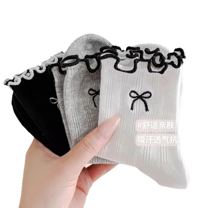 Calcetines para niñas estilo coreano de algodón con volantes y encaje - imagen 2