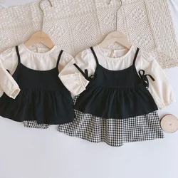 Vestido a cuadros con blusa para niña – Conjunto primavera-verano 2-4 años