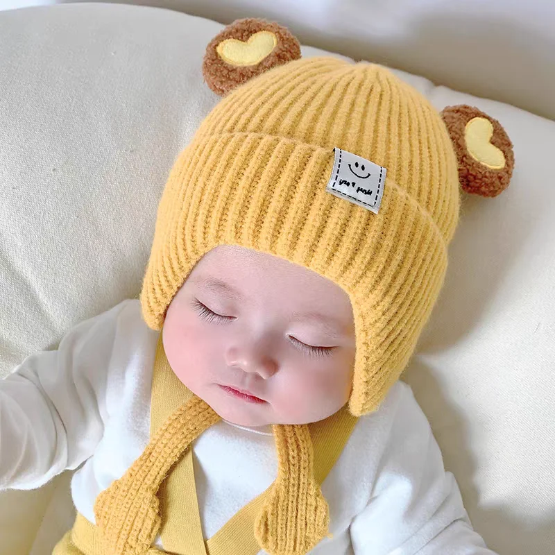 Gorro de invierno para bebé, gorro a prueba de viento para niño pequeño, bonitos gorros tejidos con pompón, gorros para recién nacidos, gorro cálido para exteriores, accesorios para niños de 0 a 12 meses