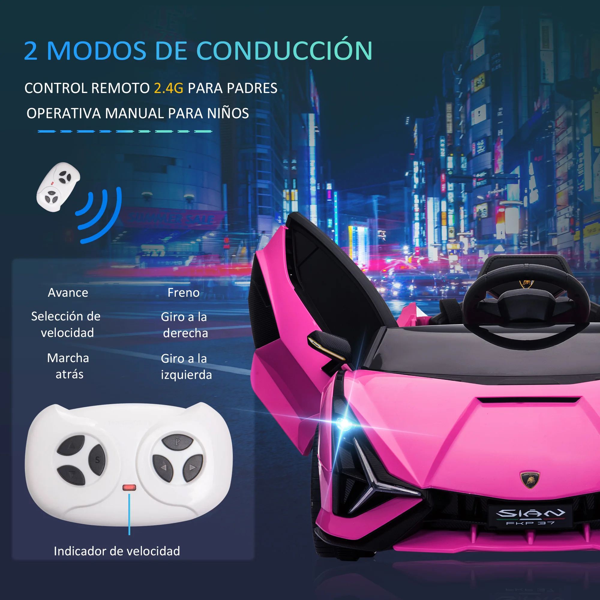 HOMCOM Coche Eléctrico Lamborghini SIAN 12V para Niños de +3 Años Mando a Distancia Apertura de Puerta Música MP3 108x62x40 cm - imagen 5