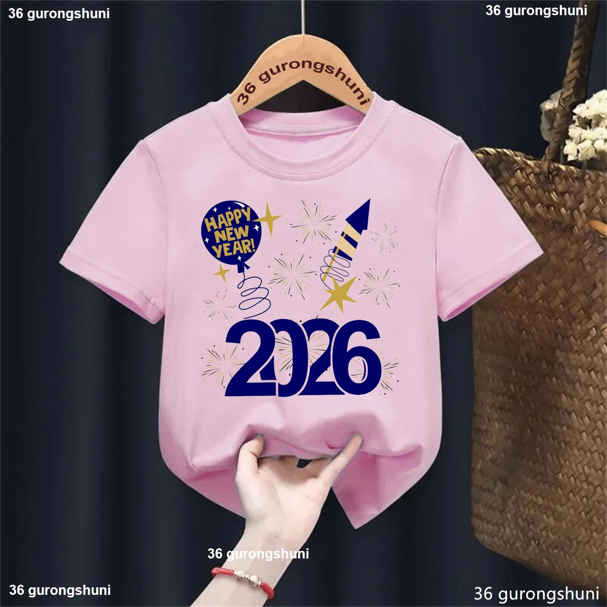 Camiseta de bebé rosa de manga corta para Año Nuevo festivo niños - imagen 5