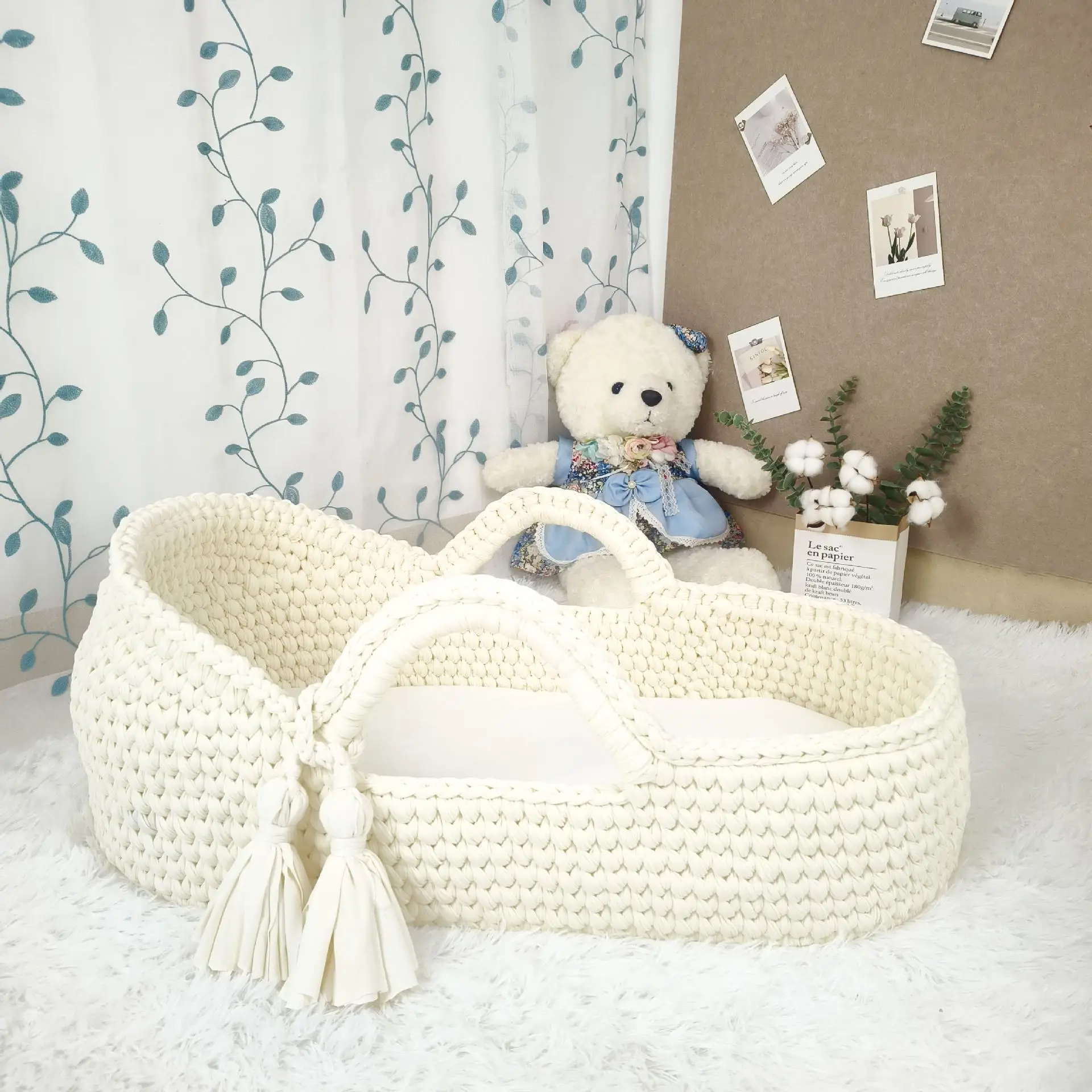 Cesta tejida a mano para bebé Moisés, cuna para bebé, cesta cambiadora de pañales neonatal - imagen 4