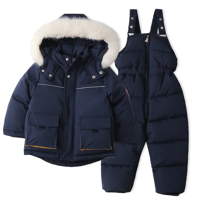 Conjunto de ropa de esquí para chico de 2 a 5 años, abrigos y monos con capucha y forro de piel grueso, traje de nieve cálido para niña, novedad de invierno de 2 uds. - imagen 2