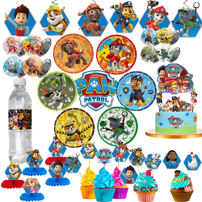 Suministros de decoración para fiesta de cumpleaños de la patrulla canina, perro de dibujos animados, patrulla canina, servilleta de papel azul cielo, plato, taza, globo, Baby Shower para niños