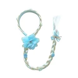 Peluca de princesa con trenzas florales y pelo largo para niños