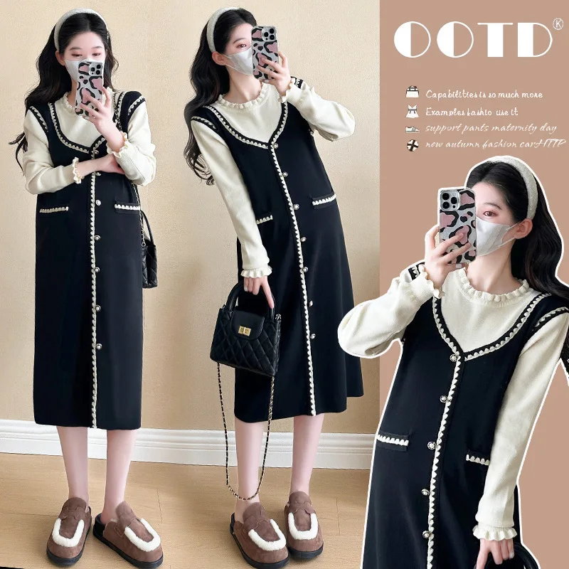 Otoño Invierno nueva moda maternidad chaleco vestido suéteres camisas conjuntos ropa elegante para mujeres embarazadas embarazo