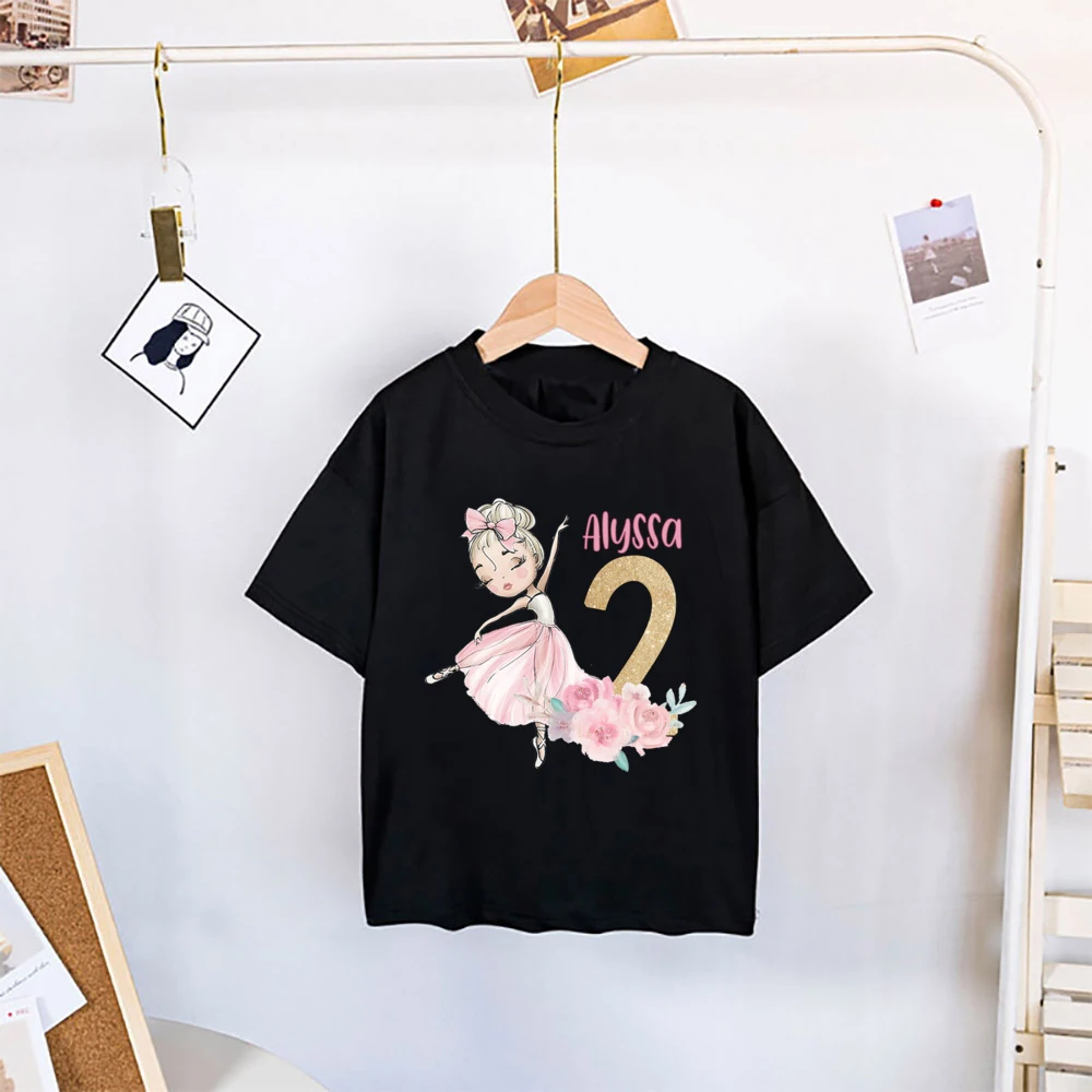 Camiseta personalizada con estampado de bailarina para niña, camisa de cumpleaños con nombre personalizado, regalo de bailarina, camiseta de manga corta de Ballet, Tops de verano - imagen 5