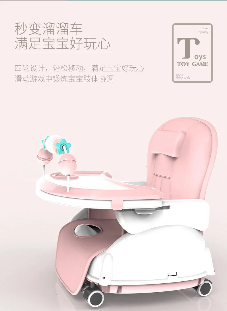 Una silla de juguete rosa y blanca con reposapiés
