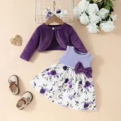 Conjunto de ropa para niñas 0-3 años: chaqueta felpa, chaleco y falda