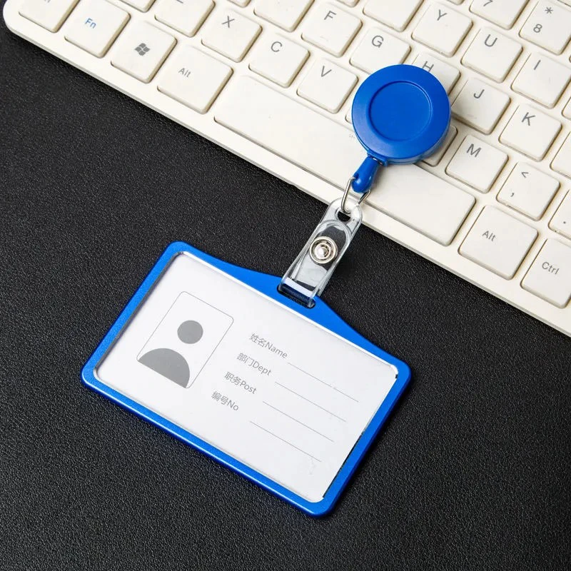 Portatarjetas de trabajo de aleación de aluminio, funda para permiso de trabajo, etiqueta de identificación, soporte para insignia, carrete retráctil, tarjetero de Metal - imagen 3