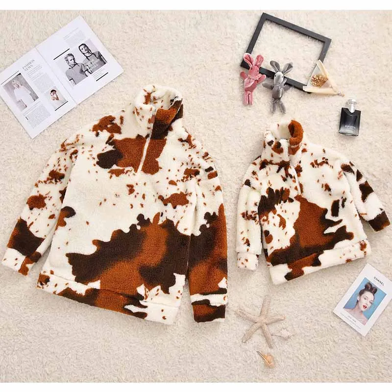 Conjunto familiar de felpa para otoño – Sudaderas y abrigos para padres e hijos