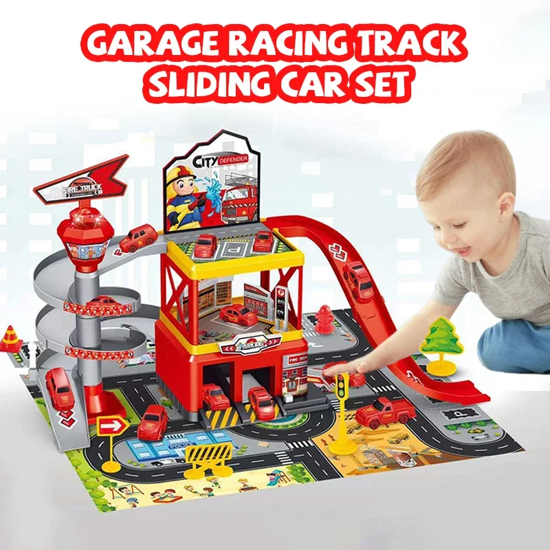 Garaje infantil con pista de carreras y coche deslizante multicolor - imagen 2