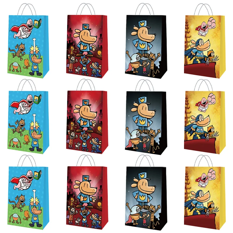 Bolsa de regalo de Anime para hombre y perro, estuche creativo de película con bonito patrón de dibujos animados, saco de dulces de papel Kraft a la moda, suministros para fiestas, 12 Uds.