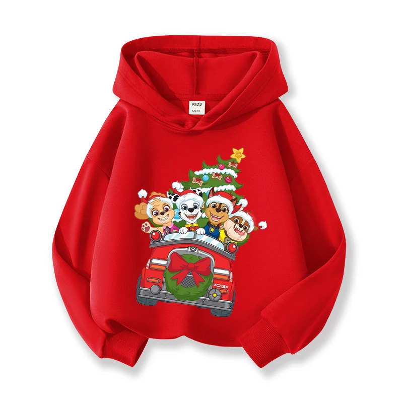 Paw Patrols-sudaderas navideñas con estampado de Anime para bebé, jersey de manga larga con Top rojo, sudadera informal, ropa para niño, regalo de Navidad