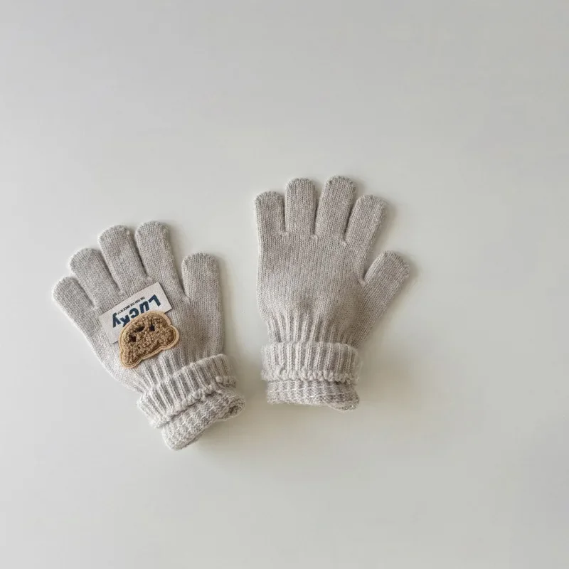 Guantes para niños de moda de otoño: diseño de oso de dibujos animados, estilo de manga larga (popular INS), punto cálido separado con los dedos para niños y niñas. - imagen 3
