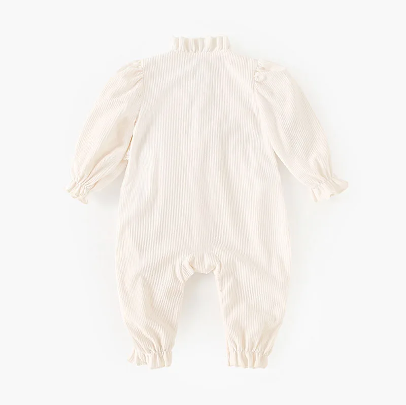 MILANCEL, nuevo peleles de otoño para bebé de 3 a 24M, mono de pana Floral de encaje para niñas, mono cálido con bordado de flores para niños pequeños de una pieza - imagen 3