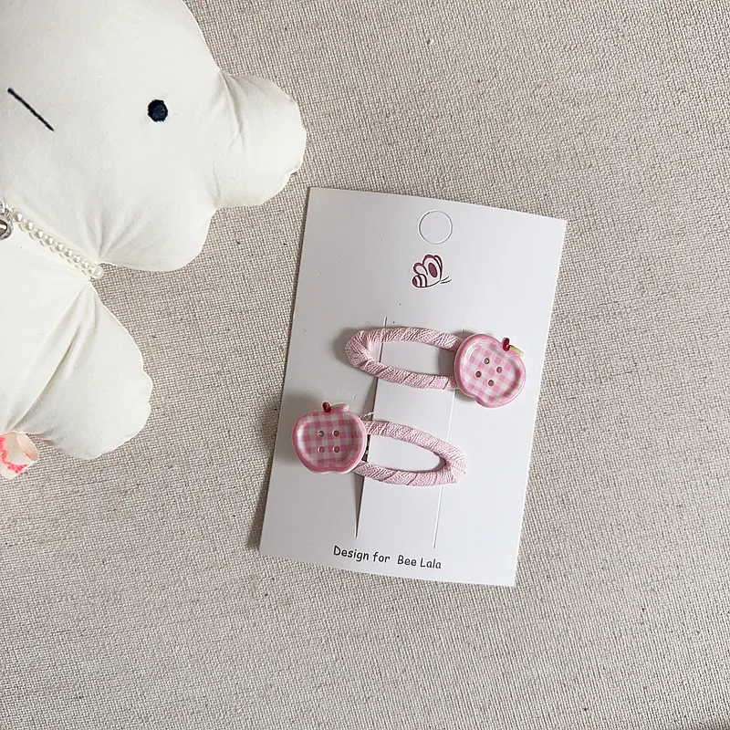 2 unids/set diseño creativo Kawaii coreano niños niña Clip de pelo lindo a cuadros Apple Bang Clip LATERAL para bebé accesorios para el cabello de resina - imagen 2