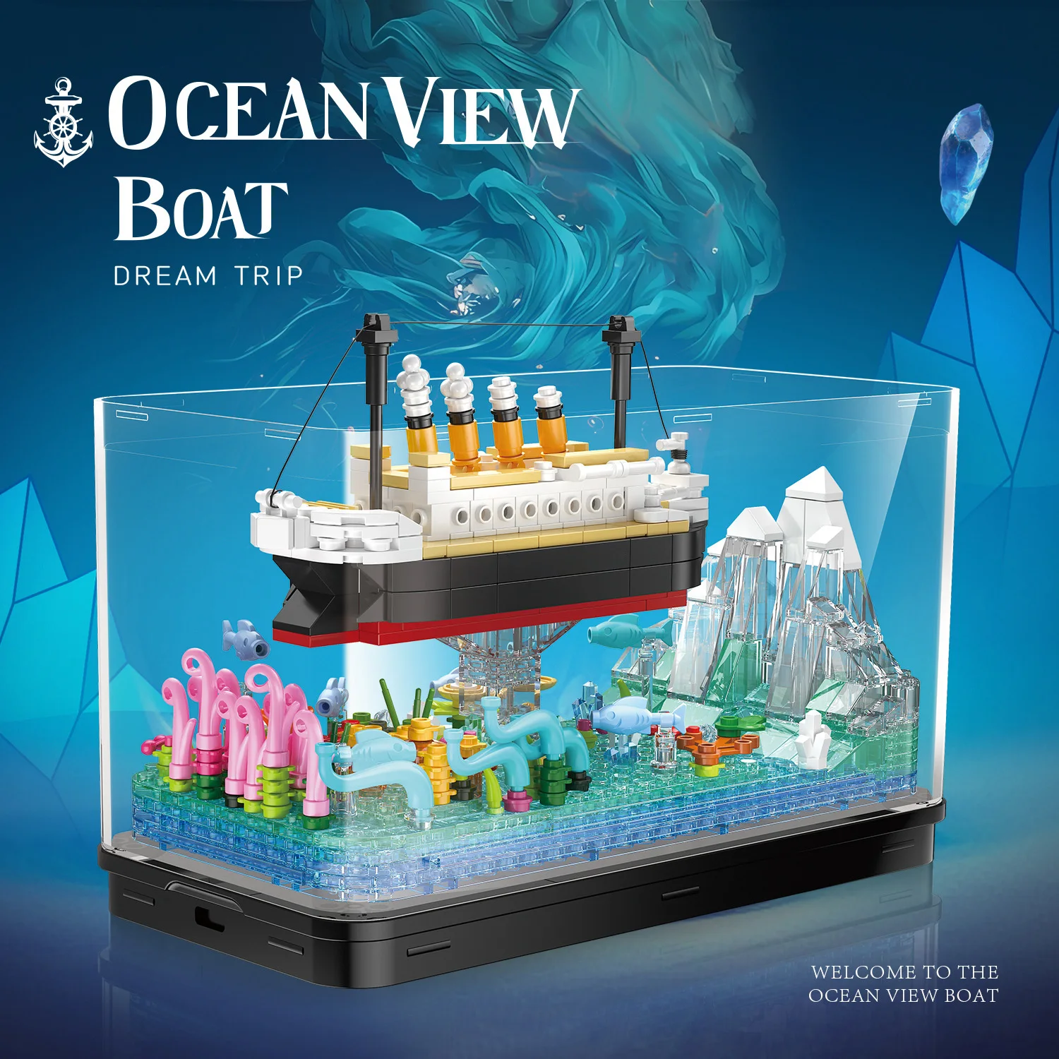 Bloques de construcción de piezas para niños, juguete de ladrillos para armar barco Iceberg con vista al océano, con luz, ideal para regalo, 579 - imagen 3