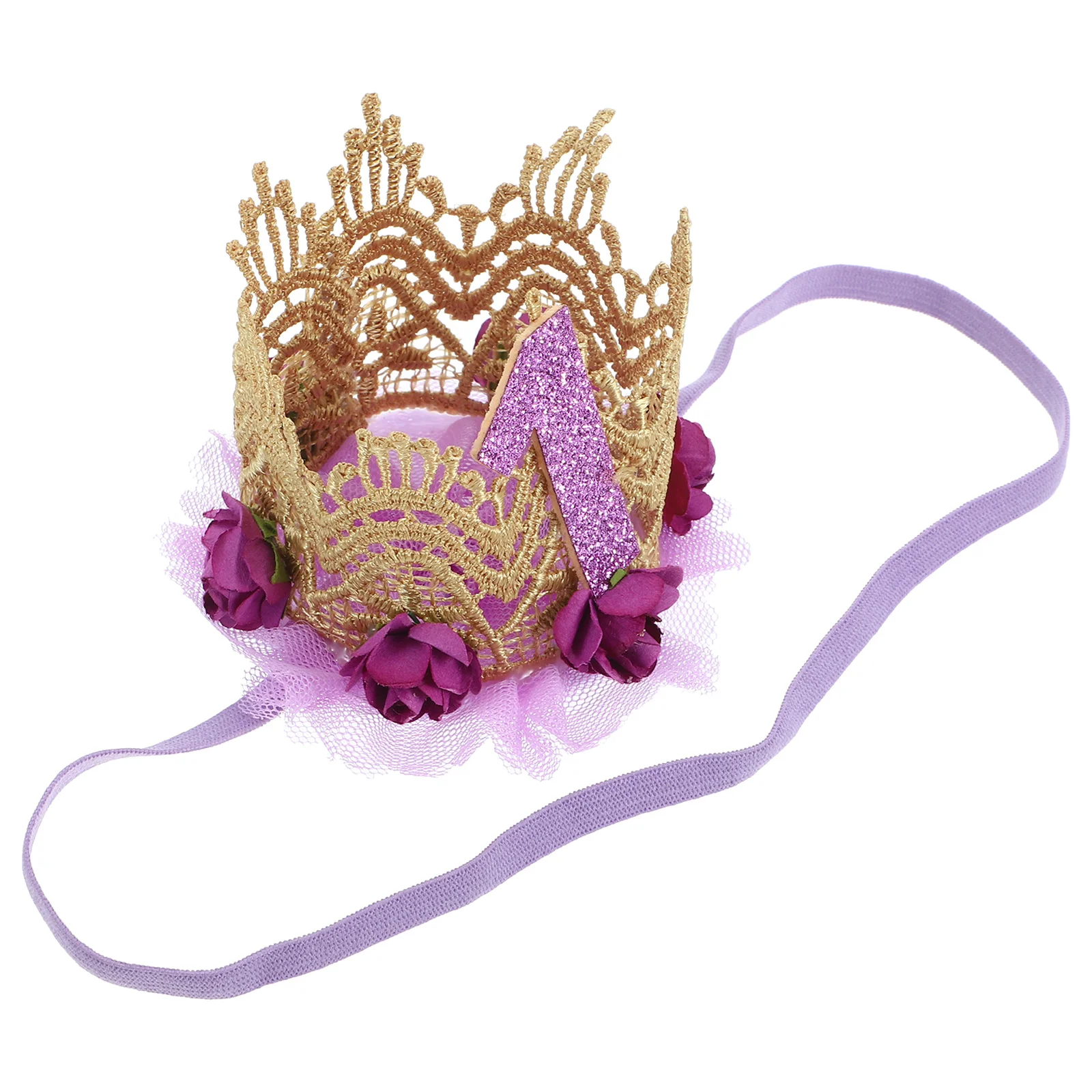 Corona de primer cumpleaños para bebé, accesorios para el cabello de encaje rosa púrpura, tocado para niña, corona para niños, suministros para fiesta, accesorio para fotografía