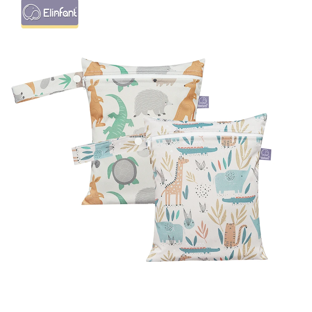 Elinfant-Bolsa de pañales portátil impermeable, Juego de 2 piezas, bolsa seca y húmeda, Mini bolsa de almacenamiento de pañales, 18x25cm