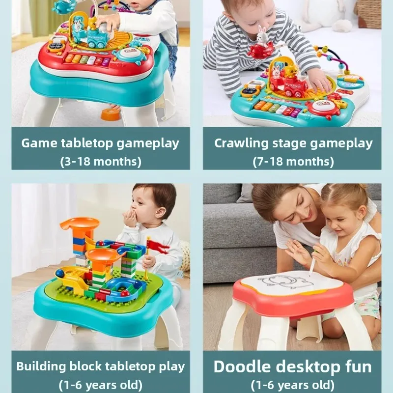 Mesa de actividades multifuncional para bebés, juguete educativo para 6-12 meses más, escritorio de aprendizaje desmontable, múltiples modos, regalo para niños y niñas - imagen 2