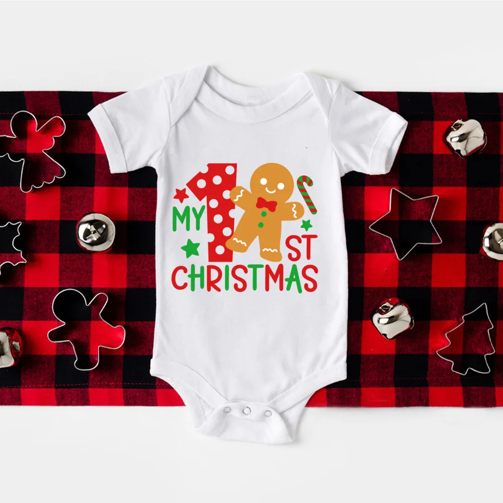 Mameluco con estampado de mi primera Navidad para bebé, traje infantil para fiesta de Navidad, mono de manga corta para niños y niñas, mono de Navidad para niños pequeños, ropa - imagen 3