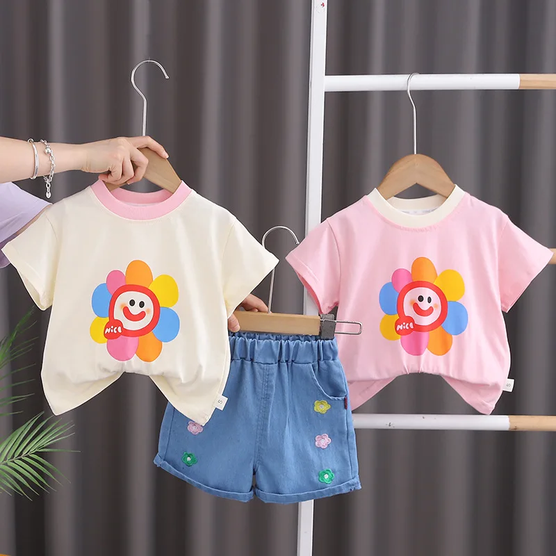 Nueva ropa de verano para bebés, traje para niños y niñas, camiseta bonita, pantalones cortos, 2 unids/set, disfraz informal para niños, ropa para niños, chándales infantiles - imagen 2