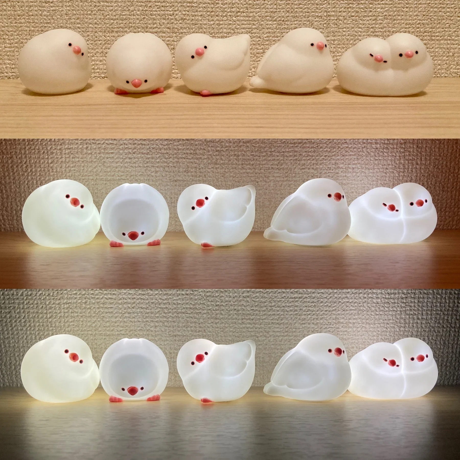 Juguetes de cápsula del mundo graso lindo kawaii Java gorrión finch buncho amantes de la luz brillante figuras gashapon suaves - imagen 3