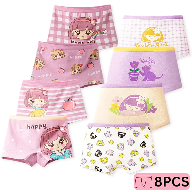 Ropa interior para niños de 4/8 piezas, lindos personajes de princesa, bragas de algodón para niñas, calzoncillos Boxer transpirables lavables para niños