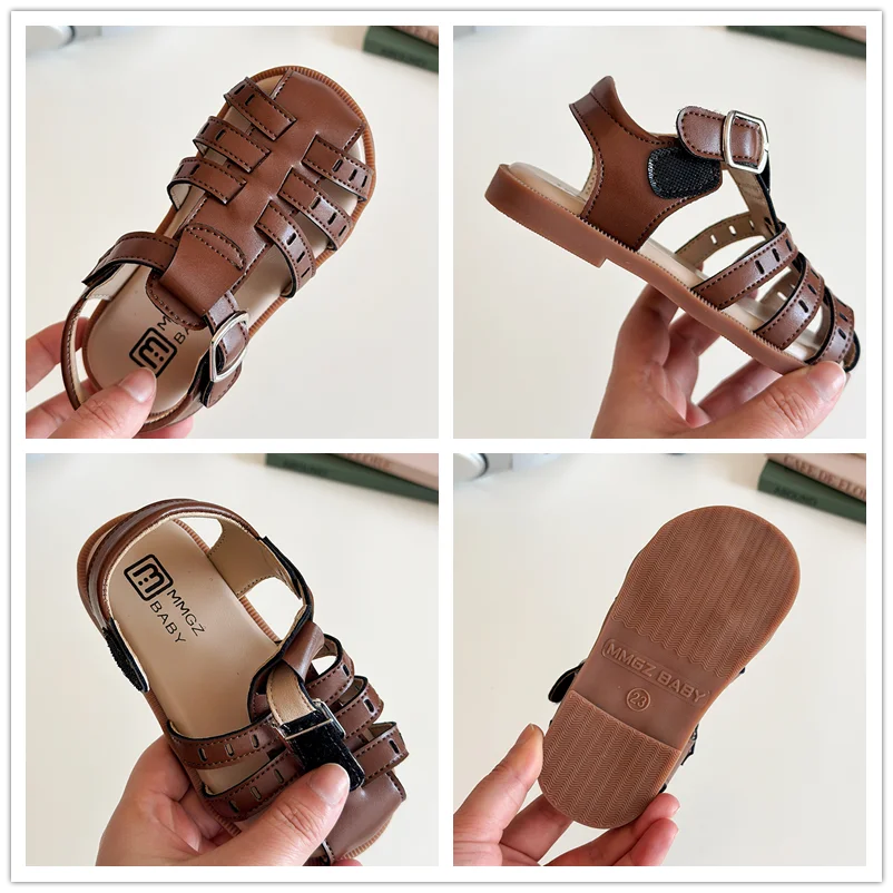 Zapatos de playa para niños, sandalias de verano para niñas pequeñas, zapatos de princesa tejidos con recortes, sandalias infantiles de suela suave antideslizantes - imagen 2