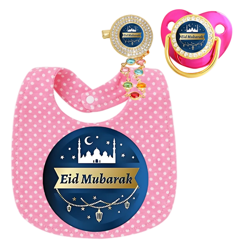 Venta al por mayor de 3 piezas/lote de Baberos para bebé, chupetes y clips para chupete, toallitas musulmanas para saliva, delantales de alimentación para bebé recién nacido