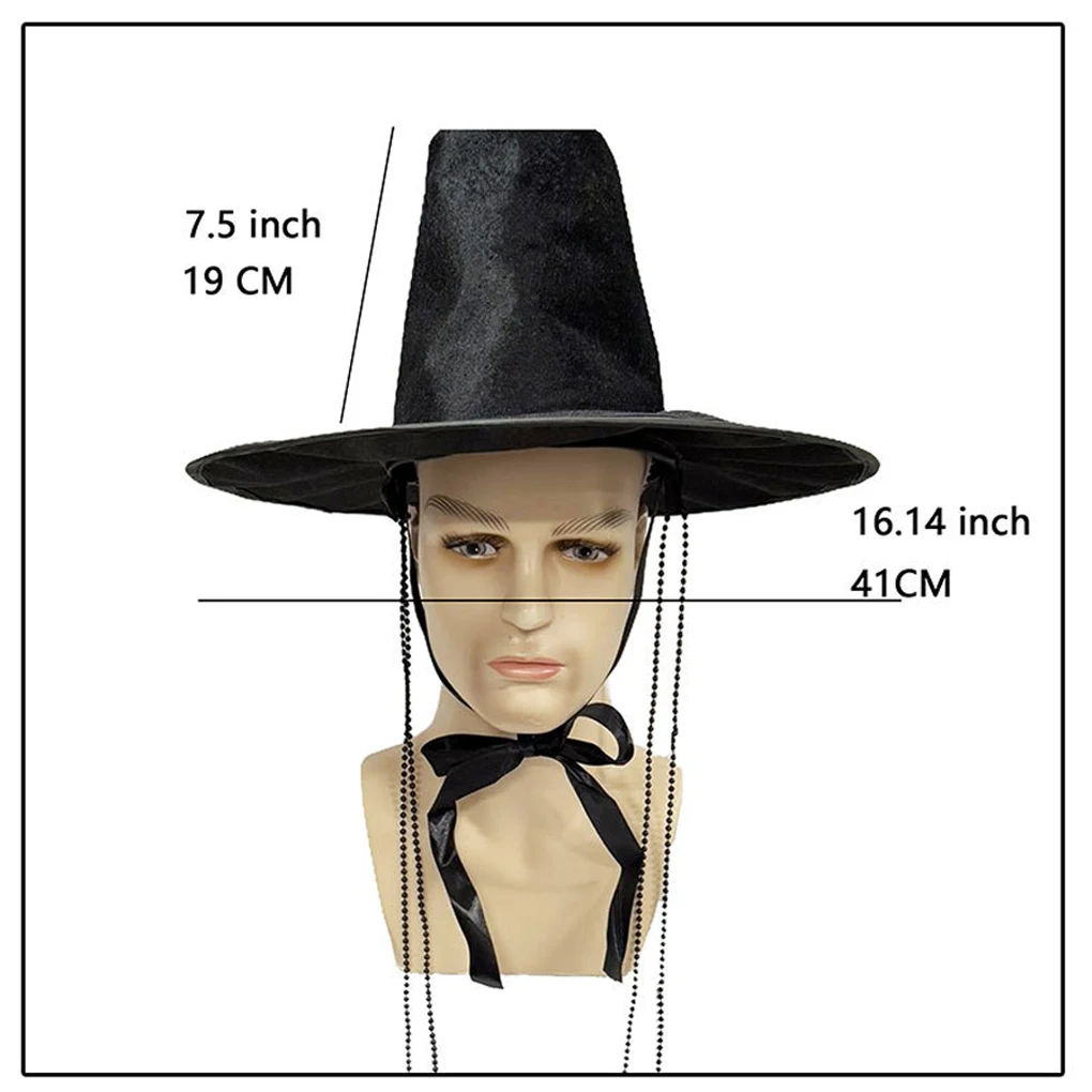 Sombrero de Cosplay de Anime, sombrero de juego de rol, sombrero tradicional coreano de la dinastía Ming, sombrero plano para hombres, ala ancha, protección Uv, gorra negra Sta - imagen 5