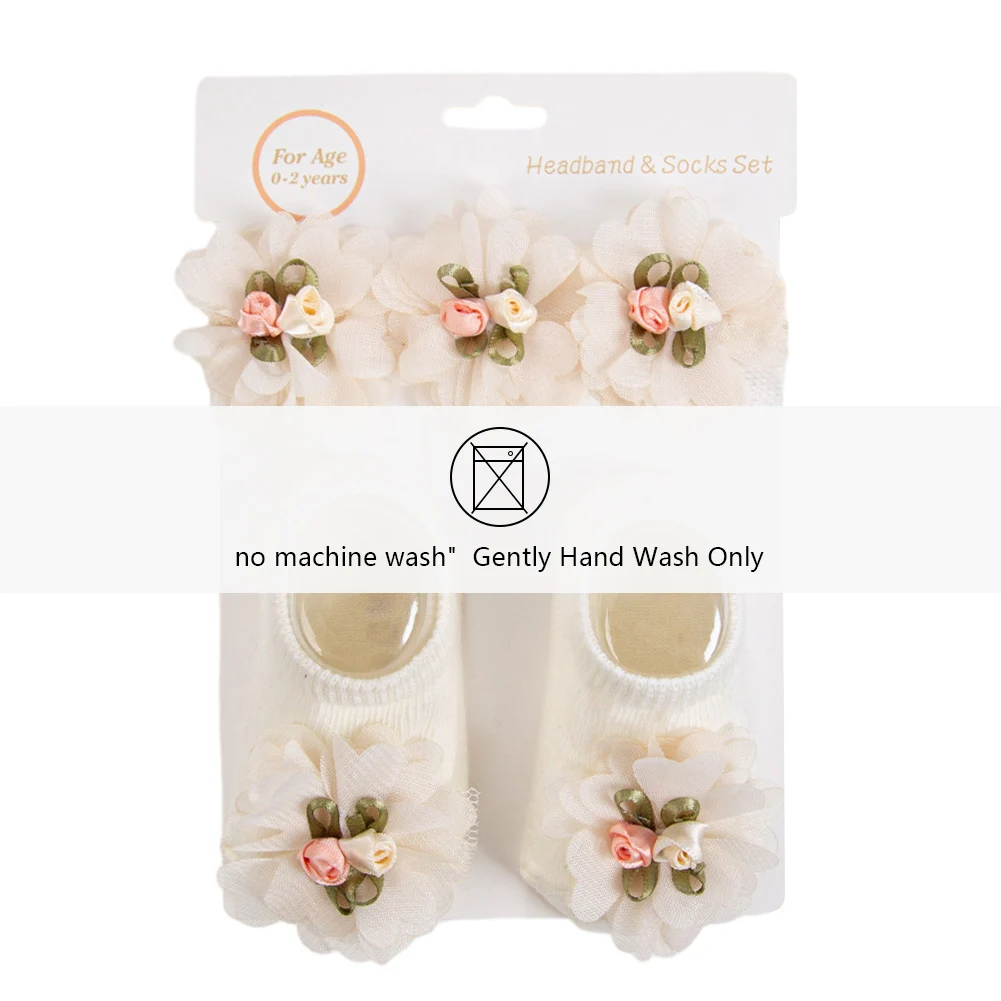 Diadema con flores y calcetines de algodón para bebé niña - imagen 2