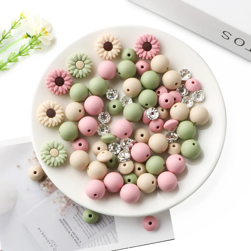 86 unids/lote de cuentas redondas de Margarita de silicona, conjunto mixto y combinado para joyería DIY, pulsera, collar, llavero, Etc., accesorios hechos a mano - imagen 3