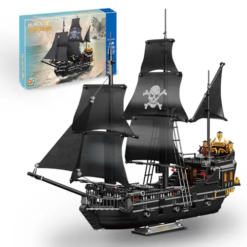 Bloques de construcción de barco pirata negro, esqueleto, modelo de barco fantasma, decoración de escritorio, juguete educativo DIY, regalo de vacaciones para niños, 1424 Uds.